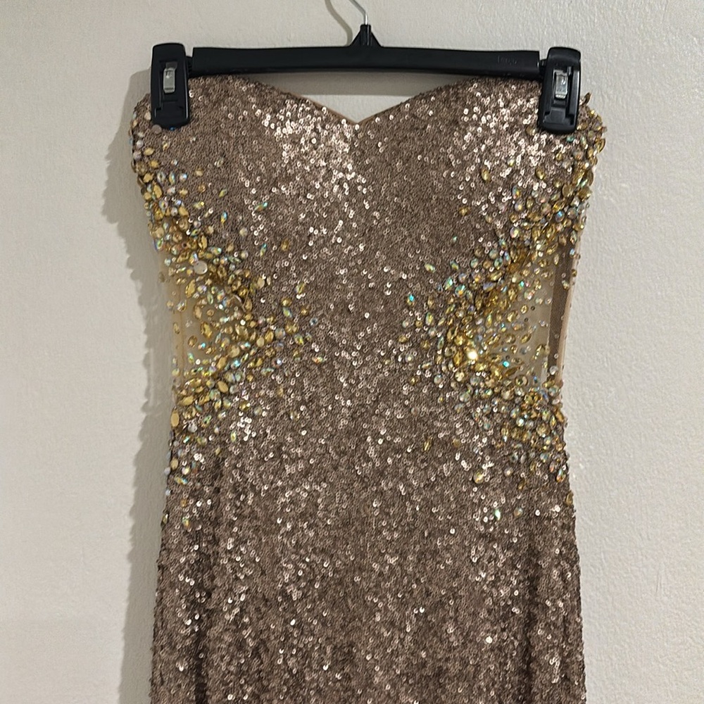 Strapless Sequin Maxi Dress with Embellished Waist